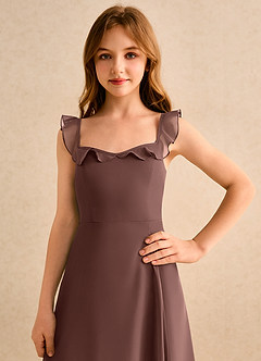 Azazie Chip Girls Formal Flower Girl Dresses Espresso A-Line Sleeveless Chiffon Dress image6