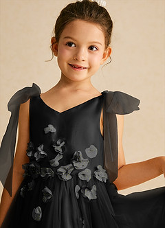 Azazie Minia Jurken voor bloemenmeisjes A-Lijn Jurk van Mat Satijn Boog Zwart image4