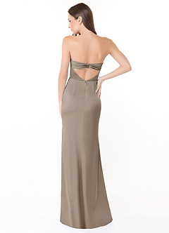 Azazie Leonis Brautjungfernkleider Wandelbar Meerjungfrau-Linie Plissee Stretch-Satin Kleid Taupe image5