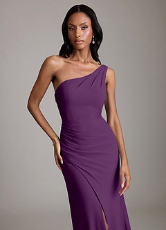 Azazie Madelyn Bridesmaid Dresses Grape Mermaid One Shoulder Chiffon Convertible Dress image8