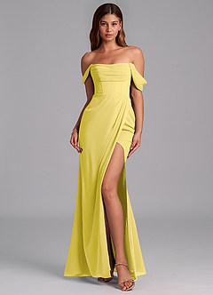 Azazie Johana Jurken voor bruidsmeisjes Converteerbaar Jurk van Chiffon met Zeemeermin Off the Shoulder Kanarie image3