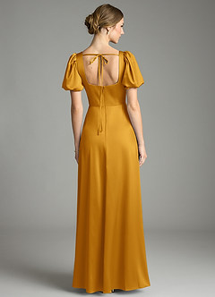 Azazie Fyona Robes de demoiselle d'honneur Robe Trapèze en Satin extensible Plissée Caramel écossais image7