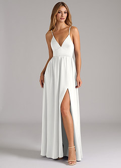 Azazie Aaida Bridesmaid Dresses White A-Line Corset Stretch Satin Dress image4