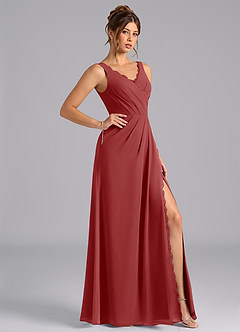 Azazie Bernice Bridesmaid Dresses Rust A-Line Pleated Chiffon Dress image3