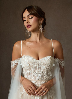 Azazie Wynery Abiti da Sposa Abito Principessa in Pizzo a Spalla Scoperta Diamante Bianco Nudo image3