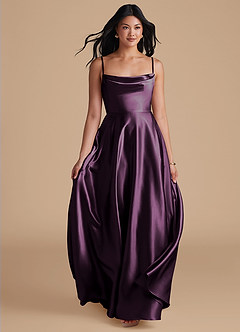 Azazie Elle Brautjungfernkleider A-Linie mit Taschen Metallischer Satin Kleid Pflaume image5