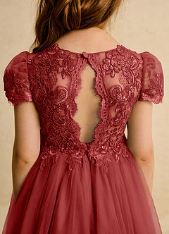 Azazie Puff Flower Girl Dresses Rust Ball-Gown Lace Tulle Dress image8