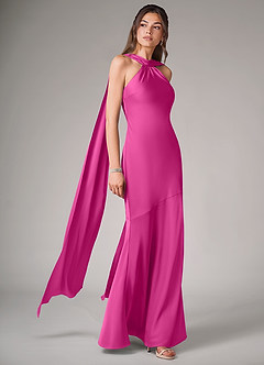 Azazie Kinsley Bridesmaid Dresses Fuchsia Mermaid Side Slit Stretch Satin Dress image3