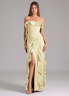 Azazie Malia Final Sale Dusty Blue A-Line Side Slit Stretch Satin Dress image1