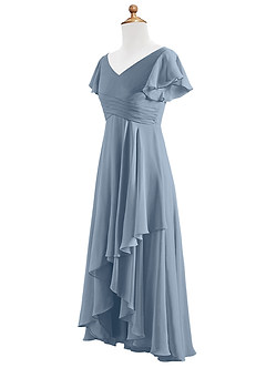 Azazie Caria Junior Dusty Blue A-Line Pleated Chiffon Dress image3