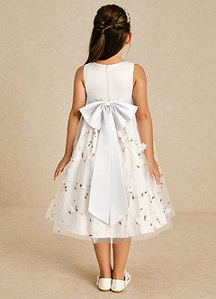 Azazie Pollie Flower Girl Dresses Ivory White A-Line Bow Tulle Dress image2