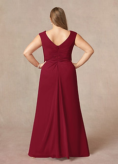 Azazie Sally Final Sale Burgundy A-Line V-Neck Pleated Chiffon Dress image7