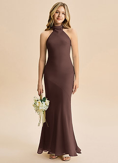 Azazie Velli Junior Jurk van Chiffon met Zeemeermin Hoge Kraag Ganache image1