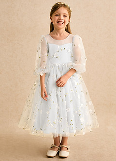 Azazie Elowen vestidos de niña de las flores Vestido Marfil de Encaje de Línea A con Escote corazón image5