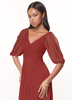 Azazie Noelia Final Sale Candy Pink A-Line Pleated Mesh Dress image5