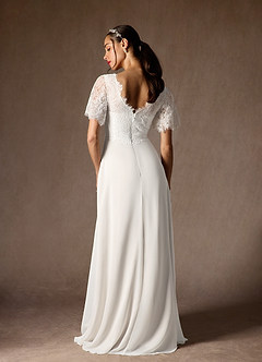Azazie Veradis Wedding Dresses Diamond White A-Line V-Neck lace Chiffon Dress image2