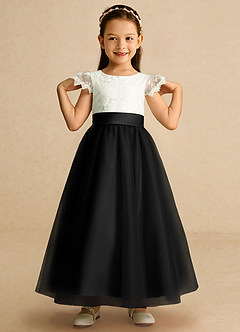 Azazie Pookie Flower Girl Dresses Black A-Line Lace Tulle Dress image3