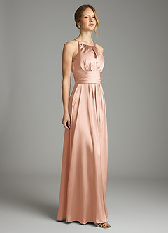 Azazie Bonnie Bridesmaid Dresses Rose Gold A-Line Pleated Stretch Satin Dress image4
