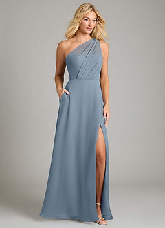 Azazie Phaedra Bridesmaid Dresses Dusty Blue A-Line One Shoulder Chiffon Dress image1