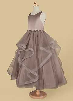 Azazie Sofia Flower Girl Dresses Taupe A-Line Beaded Tulle Dress image7