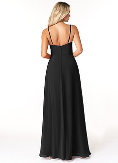 Azazie Moira Bridesmaid Dresses Black A-Line Scoop Chiffon Dress image2