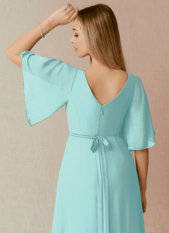 Azazie Cierra Brautjungfernkleider A-Linie V-Hals Chiffon Kleid Aqua image8