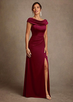 Azazie Irvine Vestidos para mãe da noiva Vestido Borgonha de Cetim elástico de Linha A com Plissado image4