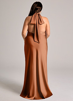 Azazie Velli Abiti da Damigella Abito Sirena in Raso Elasticizzato Collo Alto Rame image9