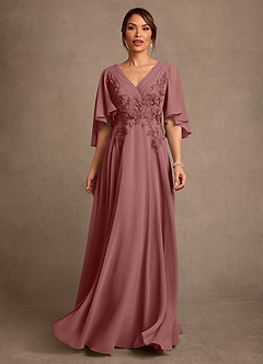 Azazie Tilda Abiti per la Madre della Sposa Abito A-Line in Chiffon Pizzo Rosa Del Deserto image1