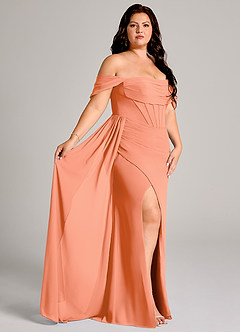 Azazie Amyra Jurken voor bruidsmeisjes Converteerbaar Jurk van Chiffon met Kolom Off the Shoulder Zonsondergang image12