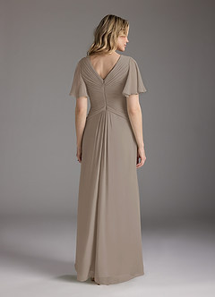 Azazie Morning Glory Mother of the Bride Dresses Taupe A-Line V-Neck Ruched Chiffon Dress image2
