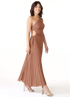 Azazie Kirra Bridesmaid Dresses Bronzer A-Line One Shoulder Chiffon Dress image3