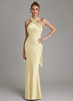 Azazie Reign Ready to Ship Lemon Sorbet Stretch Satin Bridesmaid Dresses