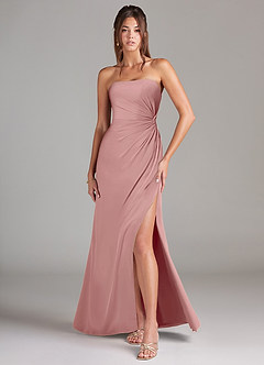 Azazie Aliani Robes de demoiselle d'honneur Robe Fourreau Convertible en Mousseline de soie Sans bretelle Rose Poussiéreuse image1