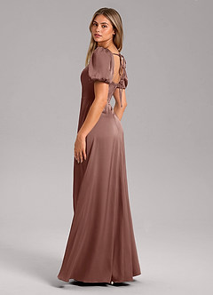 Azazie Fyona Brautjungfernkleider A-Linie Plissee Stretch-Satin Kleid Espresso image5