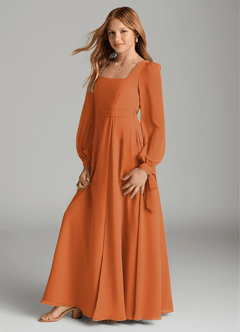 Azazie Leonia Junior Cinnamon A-Line with Pockets Chiffon Dress image4