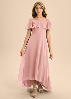 Azazie Maggie Junior A-Linie Schulterfrei Chiffon Kleid Rosettenrosa image5