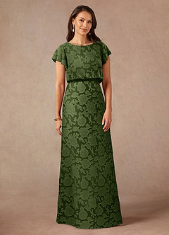 Azazie Lehi 신부의 어머니 드레스 A라인 보트넥 플로럴 번아웃 플로어 길이 드레스 image3