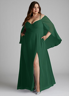 Azazie Cienna Bridesmaid Dresses Dark Green A-Line Off the Shoulder Chiffon Dress image9