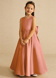 Azazie Pipsy Blumenmädchenkleider A-Linie Schleifen Matte Satin Kleid Mai Tai image4
