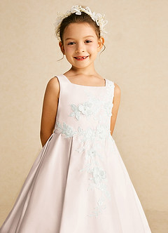 Azazie Kata Flower Girl Dresses Rose Petal A-Line Lace Matte Satin Dress image3