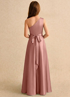 Azazie Puddles Girls Formal Flower Girl Dresses Rosette A-Line One Shoulder Stretch Satin Dress image2