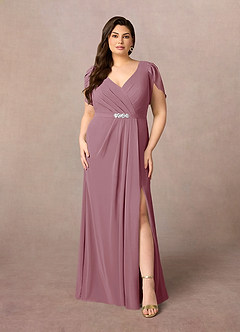 Azazie Marianne Mother of the Bride Dresses Vintage Mauve Sheath V-Neck Pleated Chiffon Dress image7