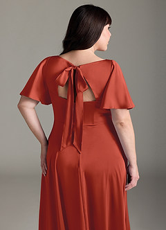 Azazie Kimber Bridesmaid Dresses Rust A-Line Ruched Stretch Satin Dress image12
