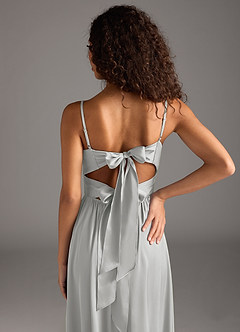 Azazie Zeya Vestidos de madrinha de casamento Vestir Prata de Cetim elástico de Linha A com Plissado image4