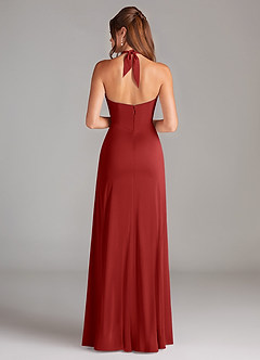 Azazie Elliana Bridesmaid Dresses Pomegranate Sheath Side Slit Stretch Satin Dress image6