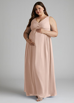 Azazie Yetta Maternity Bridesmaid Dresses A-Line V-Neck Gathered Chiffon Floor-Length Dress image9