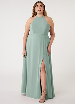 Azazie Clarice Bridesmaid Dresses Agave A-Line Halter Chiffon Dress image8