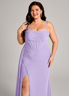 Azazie Amyra Bridesmaid Dresses Lilac Sheath Off the Shoulder Chiffon Convertible Dress image10