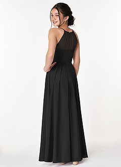 Azazie Ginger Junior Black A-Line Pleated Chiffon Dress image2